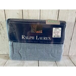 NOS Vintage Ralph Lauren Chambray Blue Full Flat Sheet 100 Cotton NEW Sealed